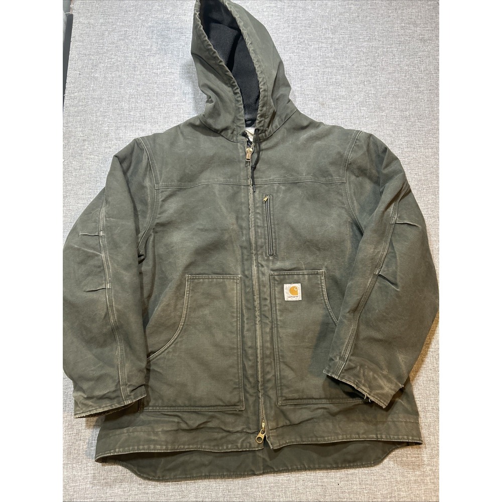 Carhartt Jacket Mens XL Green Canvas Green Sierra Lined Workwear Outdoor C68-DGR